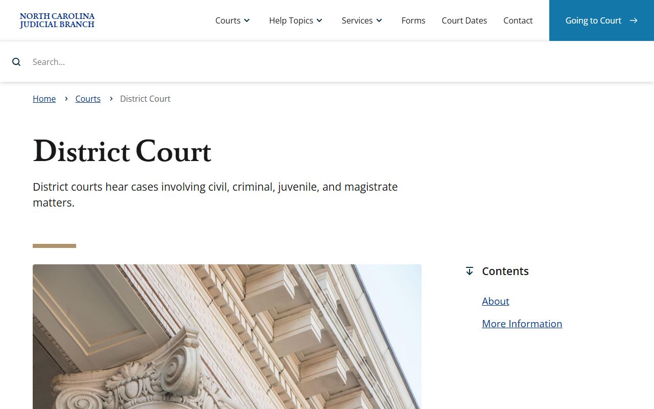 North Carolina District Court page describing lower court and magistrate functions