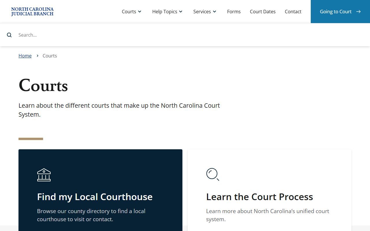 North Carolina court structure page showing trial and appellate divisions