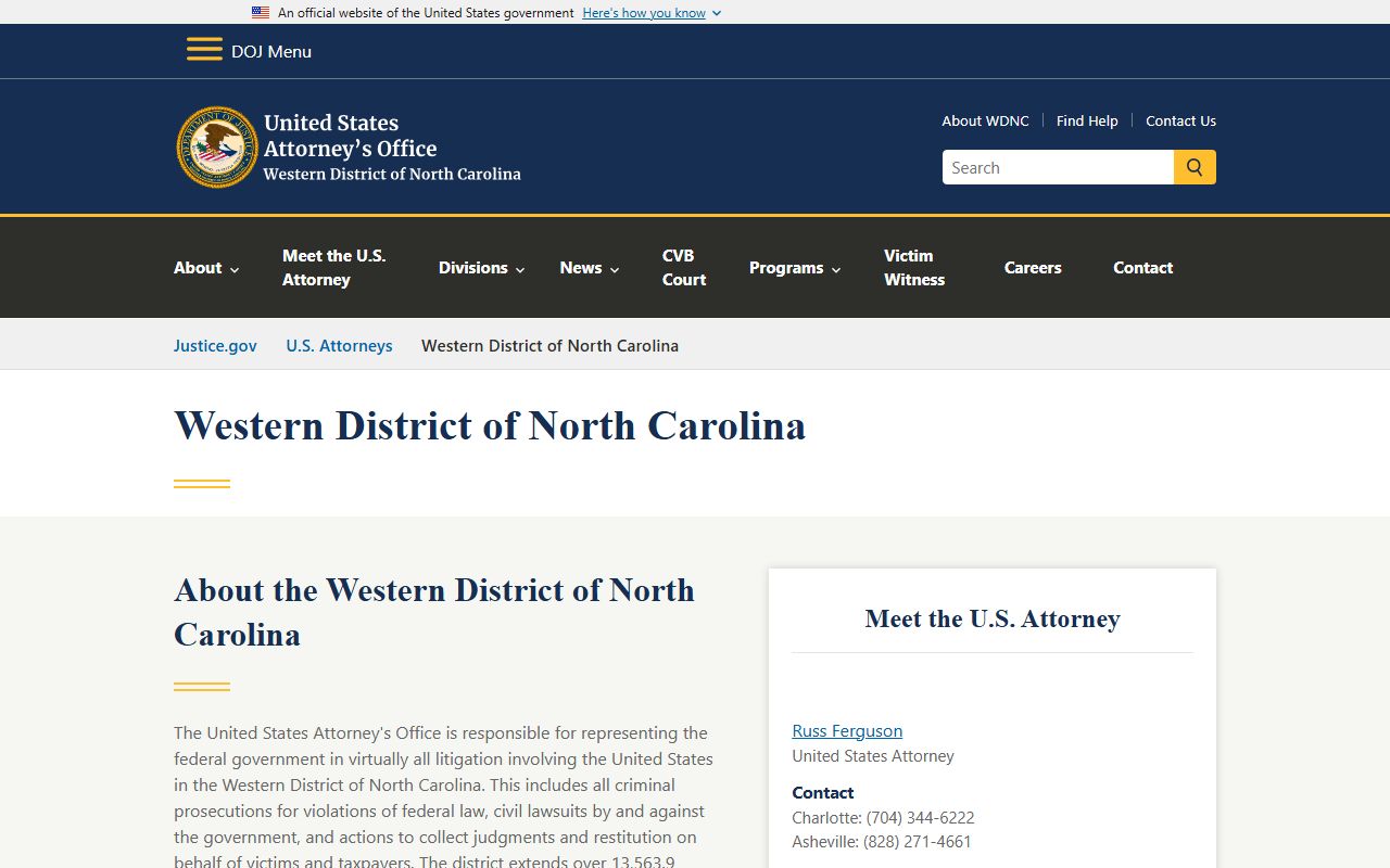 Graham County inmate search federal prosecution source for Western District of North Carolina