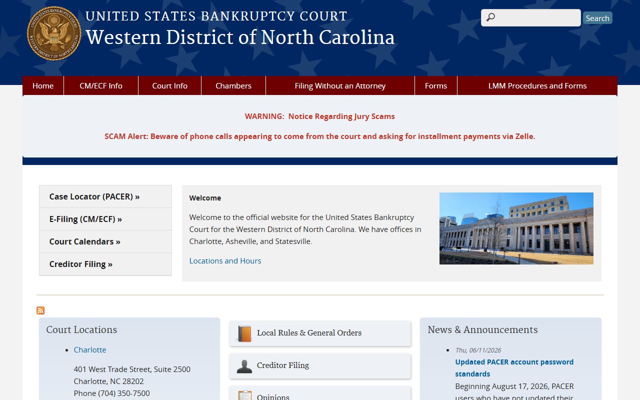 U.S. Bankruptcy Court for the Western District of North Carolina website