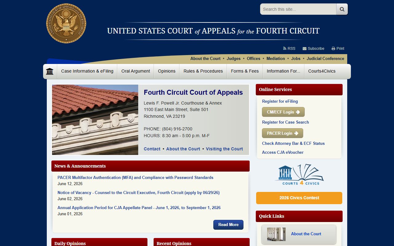 U.S. Court of Appeals for the Fourth Circuit website