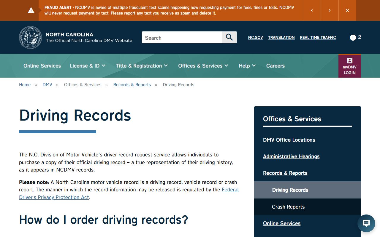 Graham County traffic court records NCDMV driving record distinction